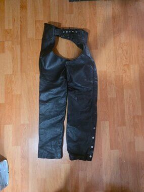 Vintage Leather Motorcycle Chaps Braided Black Biker Pants